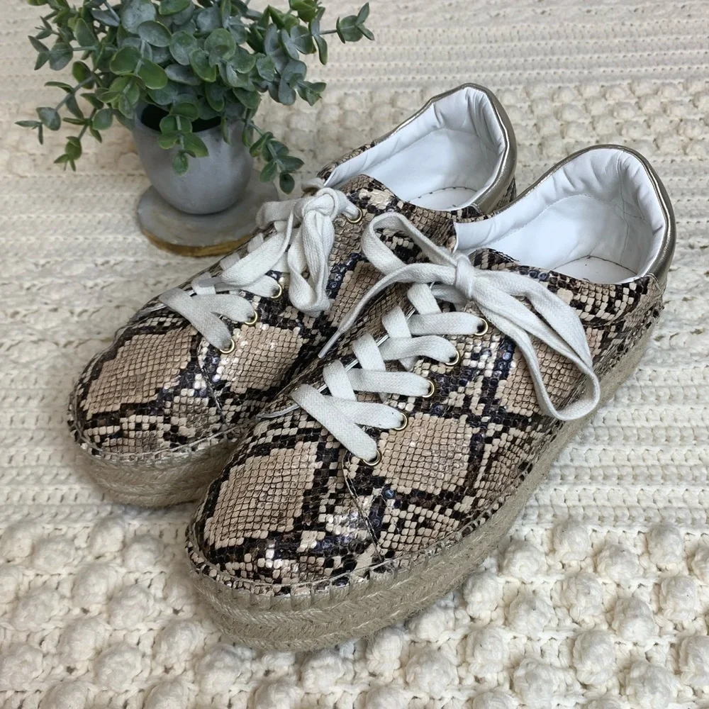 Steve MADDEN Women’s Parade Platform Snakeskin Espadrille Sneaker Brown Black 10